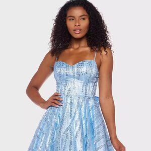Alex & Sophia Juniors' Glitter Fit & Flare Dress Light Blue